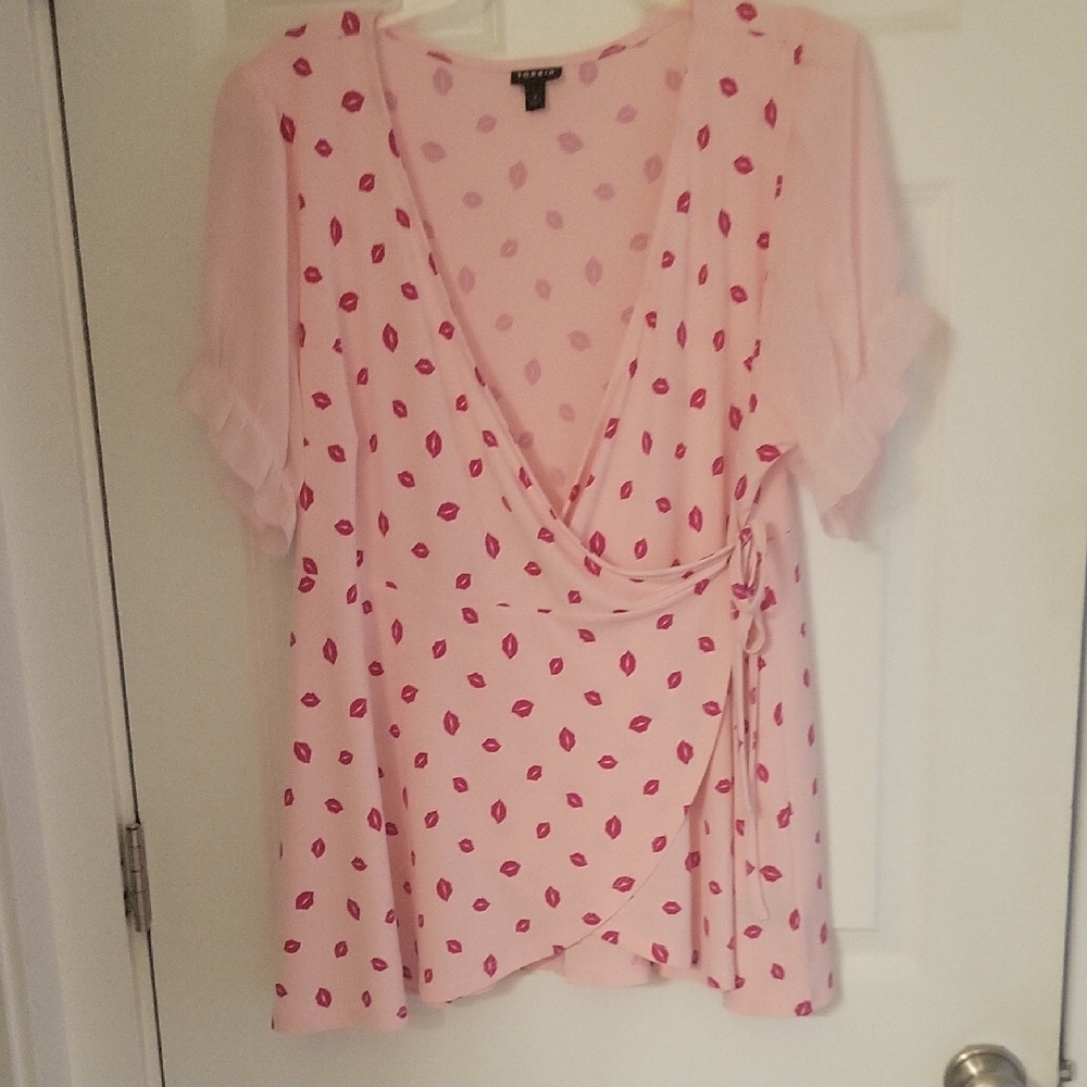 Torrid Pink Wrap Blouse Short Sleeve